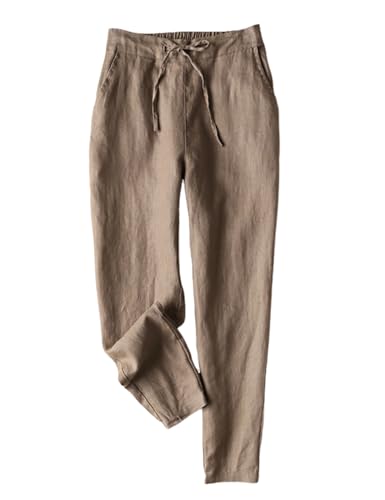 Gihuo Women's Tapered Linen Pants Casual Straight...