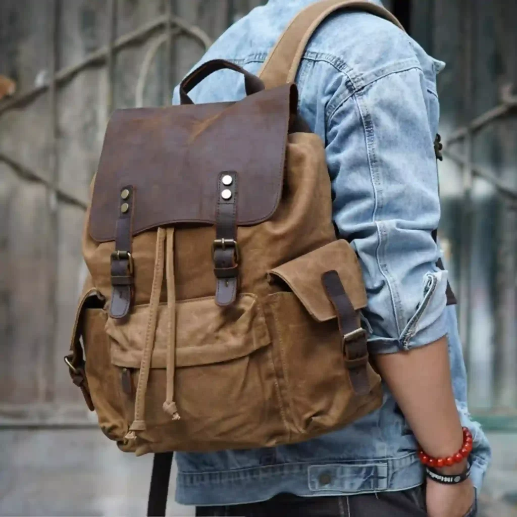 Vintage Waxed Canvas & Leather Backpack Rucksack Travel | Waxed Canvas Vs Cotton Canvas Backpack