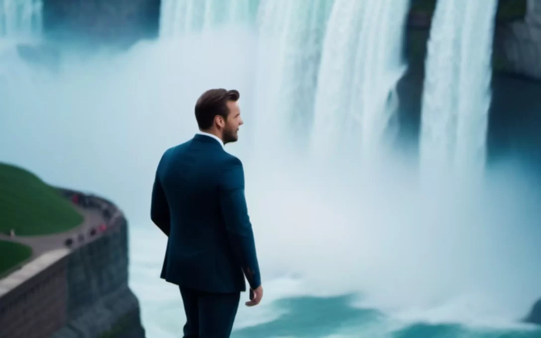 A pen viewing Niagara fall wearing suit | Tips for Dressing Smart at Niagara Falls