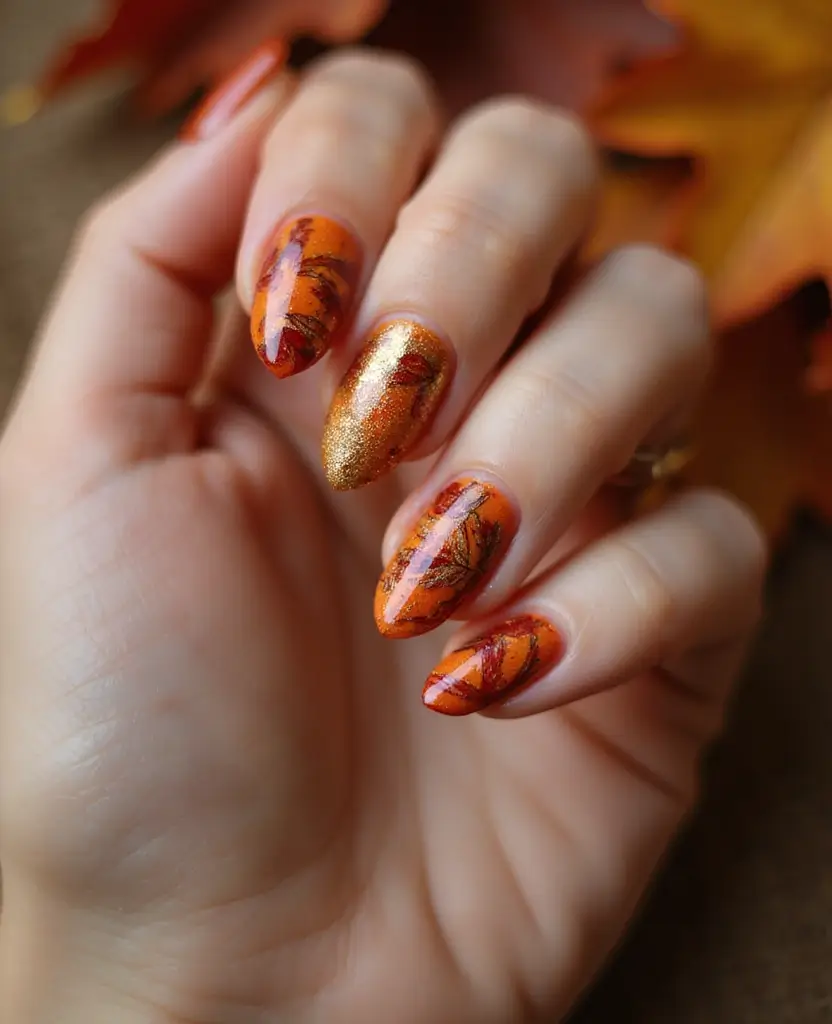 15 Fall Nail Designs That Will Make You the Queen of Autumn Style! - 3. Leafy Accents