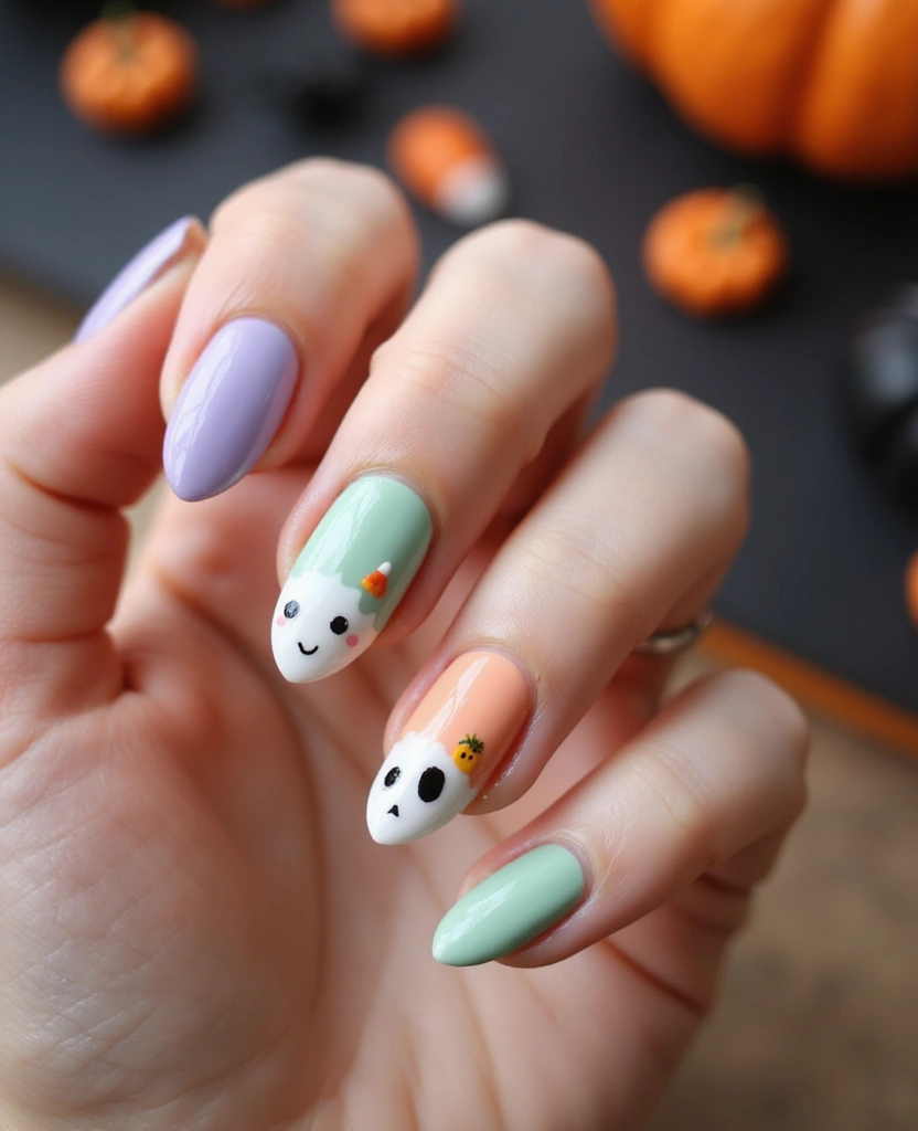 15 Fall Nail Designs That Will Make You the Queen of Autumn Style! - 8. Whimsical Ghosts and Ghouls