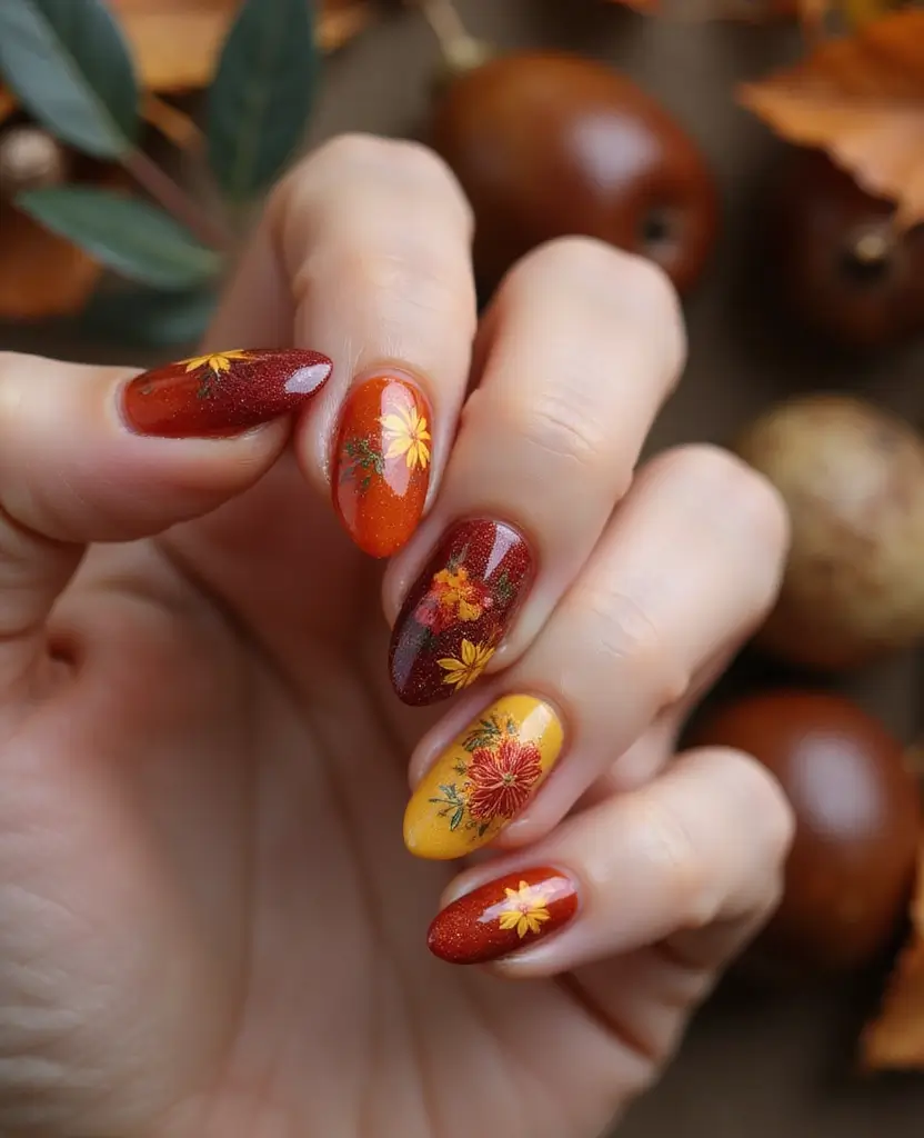 15 Fall Nail Designs That Will Make You the Queen of Autumn Style! - 9. Floral Accents