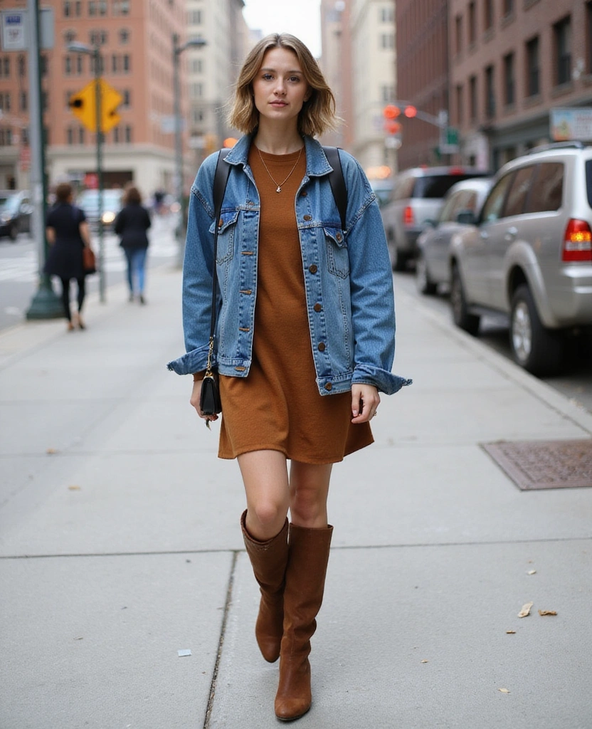 17 Fall Outfit Ideas Perfect for Exploring New York City (Wait Until You See #10!) - 2. Layered Dresses with Denim Jackets