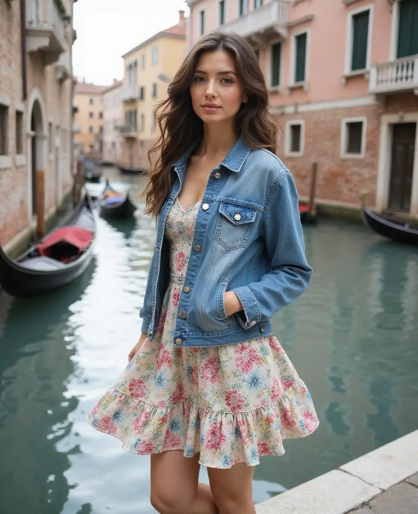 21 Outfit Ideas for Your October Trip to Venice (You’ll Want to Try #10!) - 12. Denim Jacket & Floral Dress