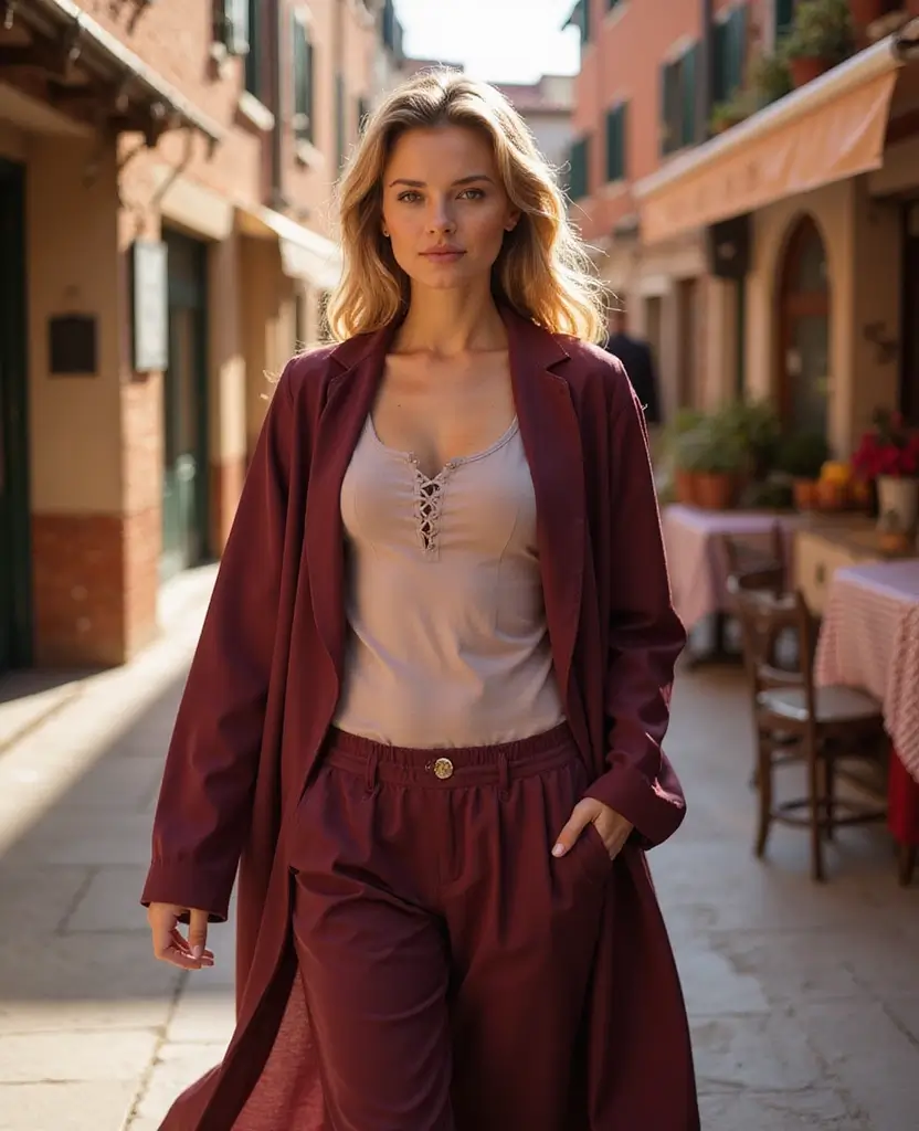 21 Outfit Ideas for Your October Trip to Venice (You’ll Want to Try #10!) - 14. Layered Look: Long Sleeve Top & Duster Coat