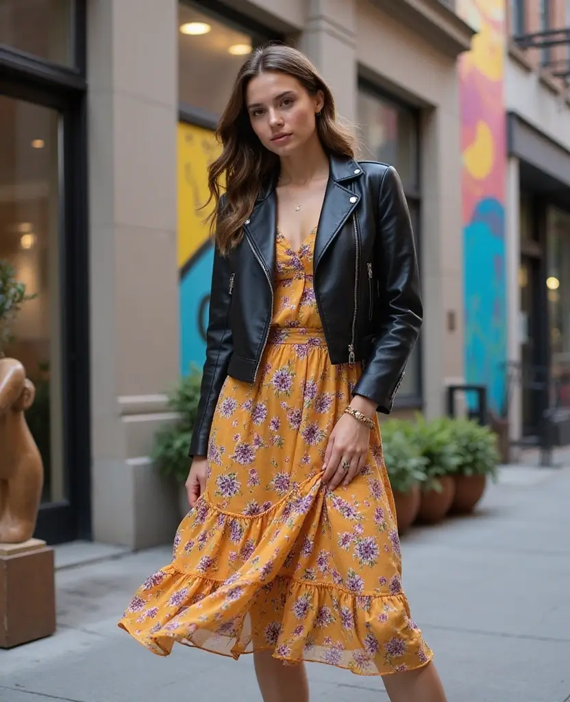 21 Trendy Outfits to Rock in NYC This November (Get Ready to Slay #12!) - 2. Midi Dresses with Leather Jackets