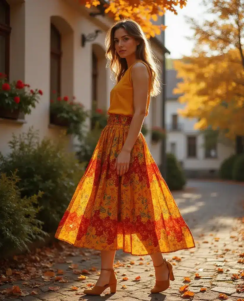 25 Trendy Outfits for Austria in November (Style Alert: #9 Is a Show-Stopper!) 26 what to wear in Austria in November 25 Trendy Outfits for Austria in November (Style Alert: #9 Is a Show-Stopper!) - 12. Printed Midi Skirts