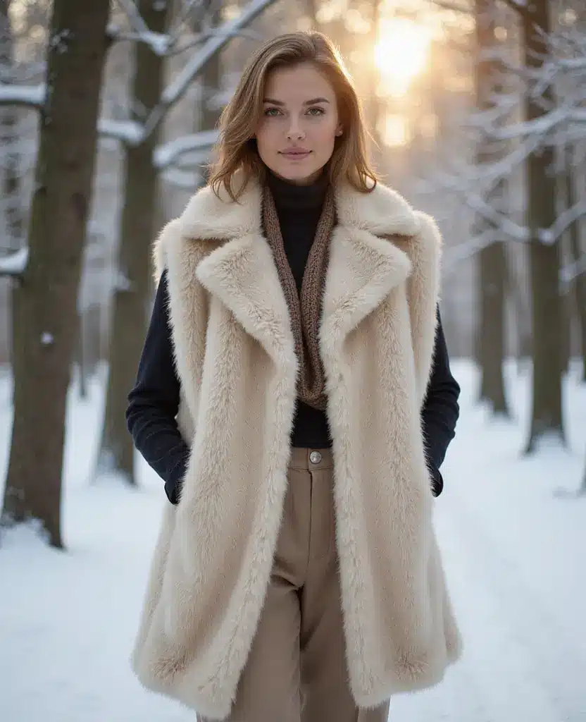 15 Cozy Outfit Ideas to Elevate Your Austrian Winter Wardrobe This December! 27 what to wear in Austria in December 15 Cozy Outfit Ideas to Elevate Your Austrian Winter Wardrobe This December! - 13. Faux Fur Vests