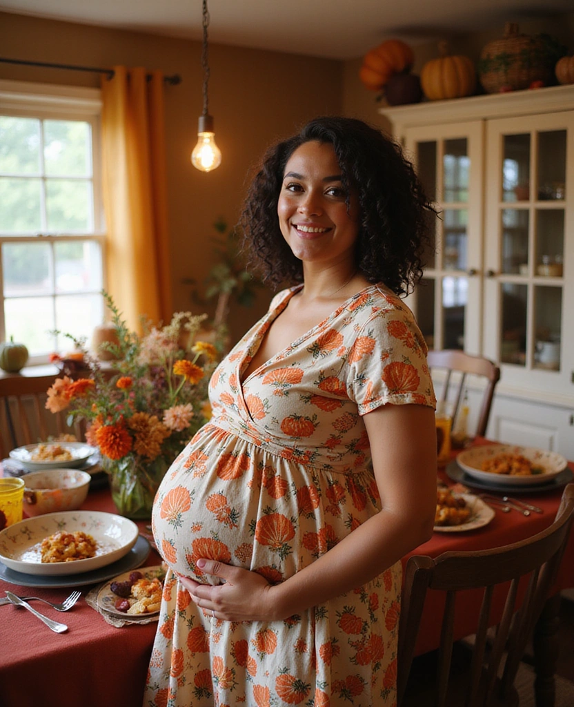 15 Thanksgiving Outfits for Pregnant Women That Are Cute, Cozy, and Chic (#3 Will Surprise You!) 74 Thanksgiving outfits for pregnant women 15 Thanksgiving Outfits for Pregnant Women That Are Cute, Cozy, and Chic (#3 Will Surprise You!) - 12. Playful Printed Dress