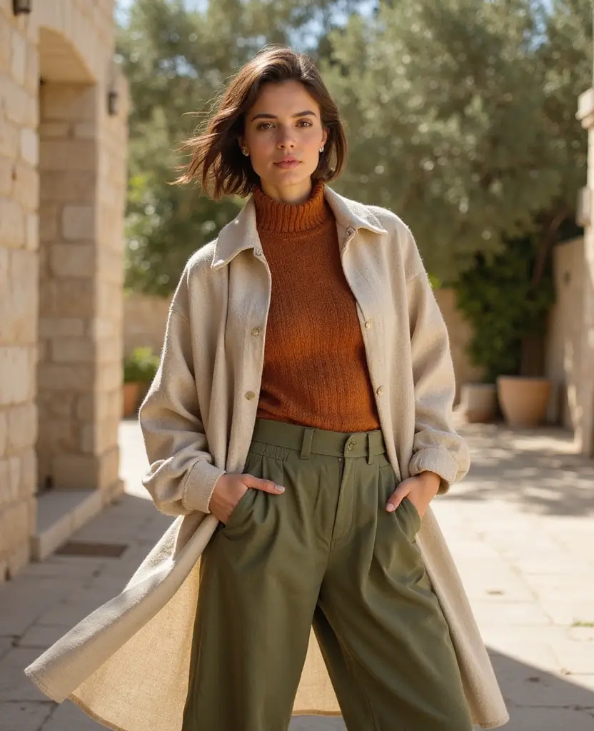15 Trendy December Fashion Ideas for Your Trip to Greece (You Can't Miss #8!) 23 what to wear in Greece in December 15 Trendy December Fashion Ideas for Your Trip to Greece (You Can't Miss #8!) - 12. Earthy Toned Layering