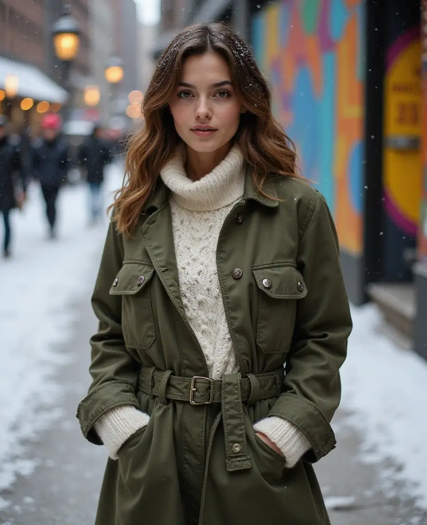 22 Cozy Outfits for Exploring NYC in December (You Won't Want to Change!) 31 what to wear in NYC in December 22 Cozy Outfits for Exploring NYC in December (You Won't Want to Change!) - 11. Utility Jacket & Cozy Sweater