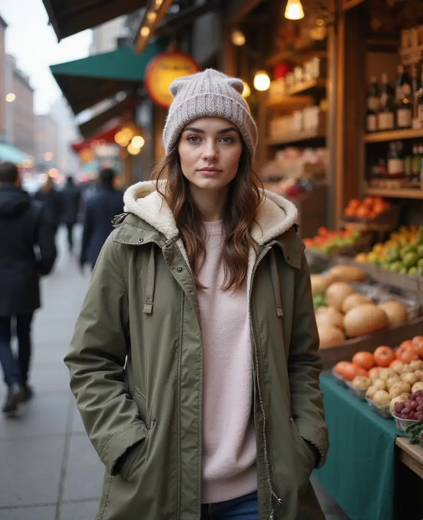 22 Cozy Outfits for Exploring NYC in December (You Won't Want to Change!) 37 what to wear in NYC in December 22 Cozy Outfits for Exploring NYC in December (You Won't Want to Change!) - 13. Slouchy Beanie & Fitted Parka