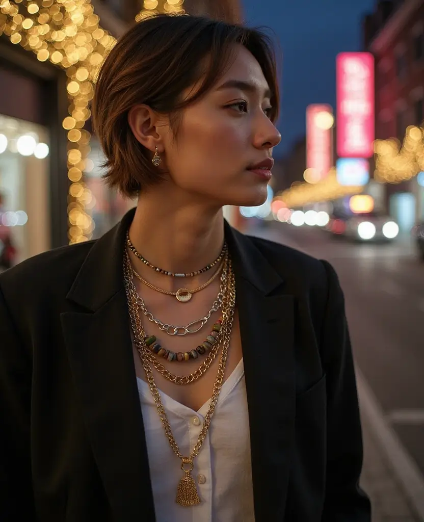 22 Trendy Yet Comfortable Fashion Choices for December in San Francisco (Warning: #13 Is Bold!) 15 what to wear in San Francisco in December 22 Trendy Yet Comfortable Fashion Choices for December in San Francisco (Warning: #13 Is Bold!) - 15. Layered Necklaces