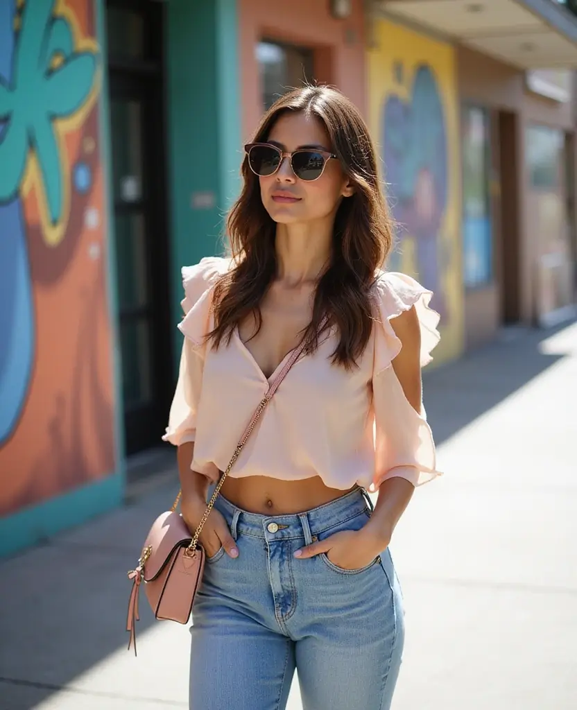 10 Travel Outfit Ideas That Will Make You the Most Stylish Tourist on the Block! 6 Best Travel Outfit Ideas 10 Travel Outfit Ideas That Will Make You the Most Stylish Tourist on the Block! - 2. Street-Style Vibes: High-Waisted Jeans and a Breezy Top