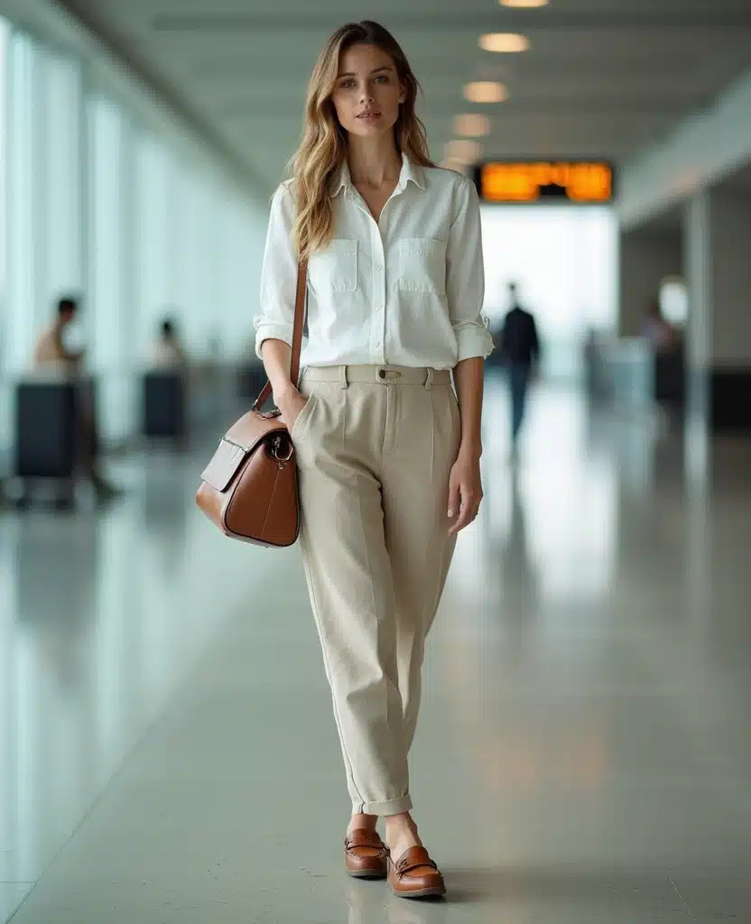 12 Travel Outfits That Will Make You Look Like a Jet-Set Fashionista (You Won't Believe #8!) 52 best travel outfits for women 12 Travel Outfits That Will Make You Look Like a Jet-Set Fashionista (You Won't Believe #8!) - 11. Relaxed Yet Polished: Linen Pants and Button-Up Shirt