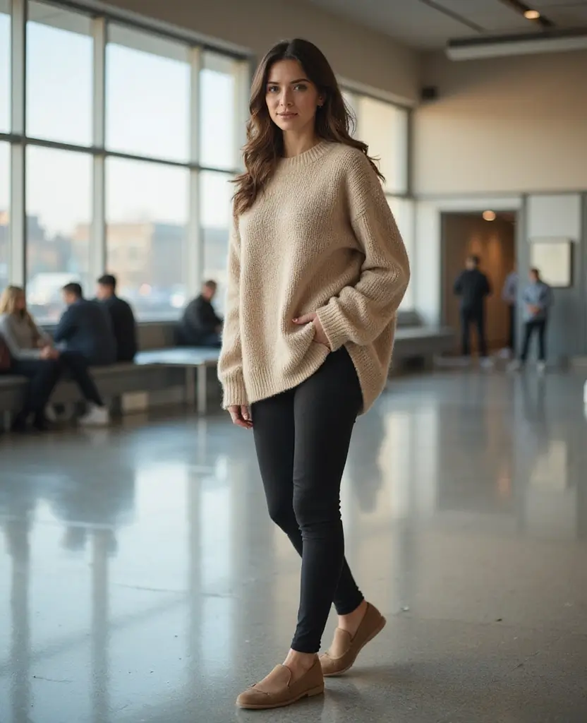 12 Travel Outfits That Will Make You Look Like a Jet-Set Fashionista (You Won't Believe #8!) 59 best travel outfits for women 12 Travel Outfits That Will Make You Look Like a Jet-Set Fashionista (You Won't Believe #8!) - 12. The Ultimate Cozy: Knit Sweater and Leggings
