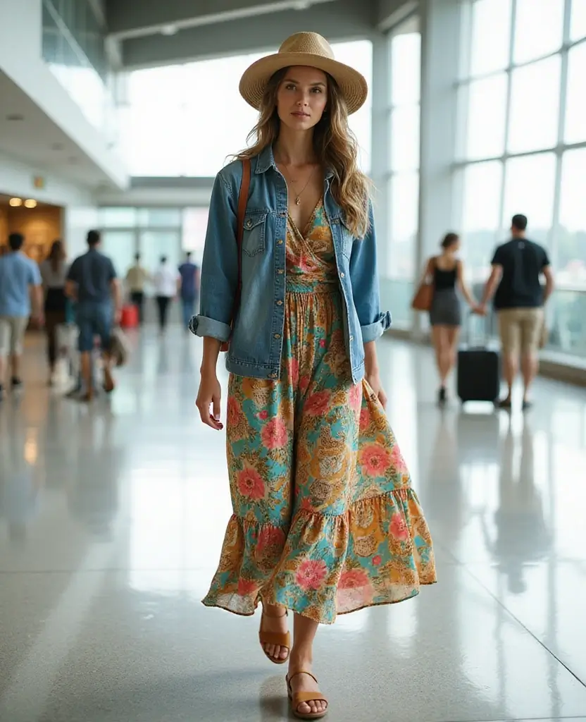 12 Travel Outfits That Will Make You Look Like a Jet-Set Fashionista (You Won't Believe #8!) 6 best travel outfits for women 12 Travel Outfits That Will Make You Look Like a Jet-Set Fashionista (You Won't Believe #8!) - 2. Effortless Boho: Maxi Dress and Denim Jacket