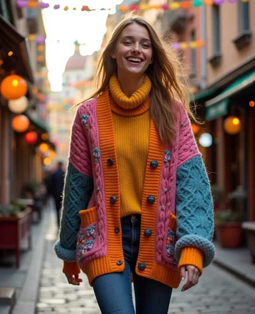 15 Chic Layering Ideas for Your Budapest Trip in December (You'll Love #3!) 8 what to wear in Budapest in December 15 Chic Layering Ideas for Your Budapest Trip in December (You'll Love #3!) - 8. Playful Layering with Colorful Cardigans