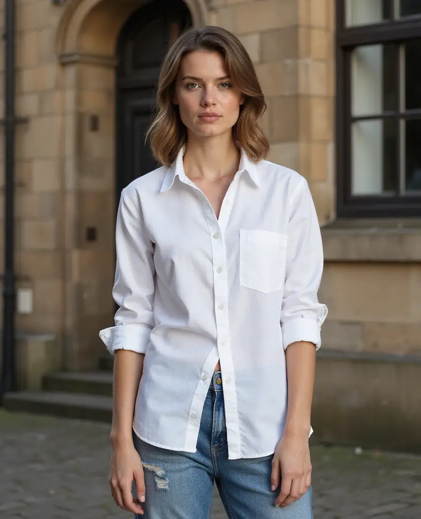 15 Effortlessly Stylish Casual Outfits for Exploring Edinburgh (You'll Love #10!) 25 what to wear in Edinburgh all year round 15 Effortlessly Stylish Casual Outfits for Exploring Edinburgh (You'll Love #10!) - 11. Classic White Shirt with Relaxed Fit Jeans