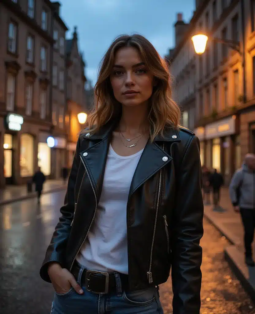 15 Effortlessly Stylish Casual Outfits for Exploring Edinburgh (You'll Love #10!) 28 what to wear in Edinburgh all year round 15 Effortlessly Stylish Casual Outfits for Exploring Edinburgh (You'll Love #10!) - 12. Edgy Look with Leather Jacket