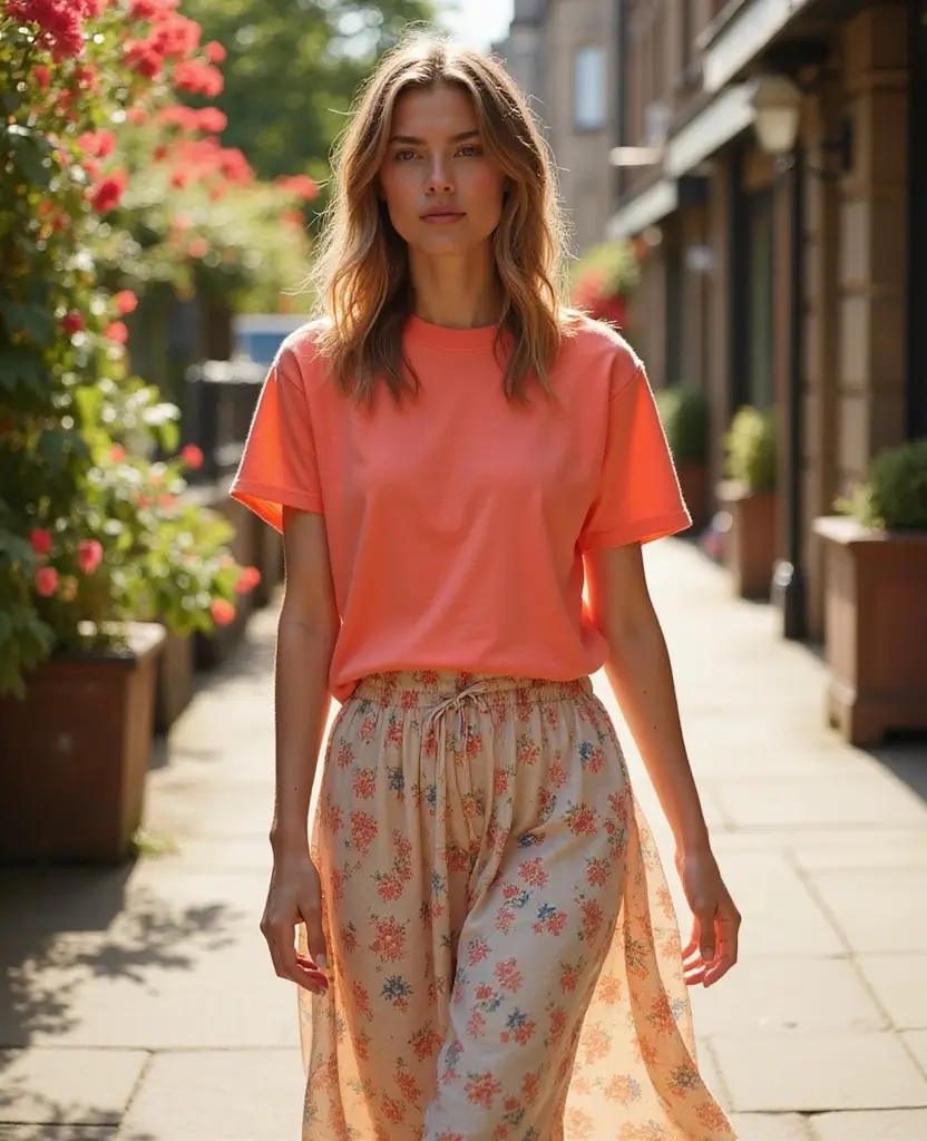 15 Effortlessly Stylish Casual Outfits for Exploring Edinburgh (You'll Love #10!) 11 what to wear in Edinburgh all year round 15 Effortlessly Stylish Casual Outfits for Exploring Edinburgh (You'll Love #10!) - 5. Classic T-Shirt and Midi Skirt Combo
