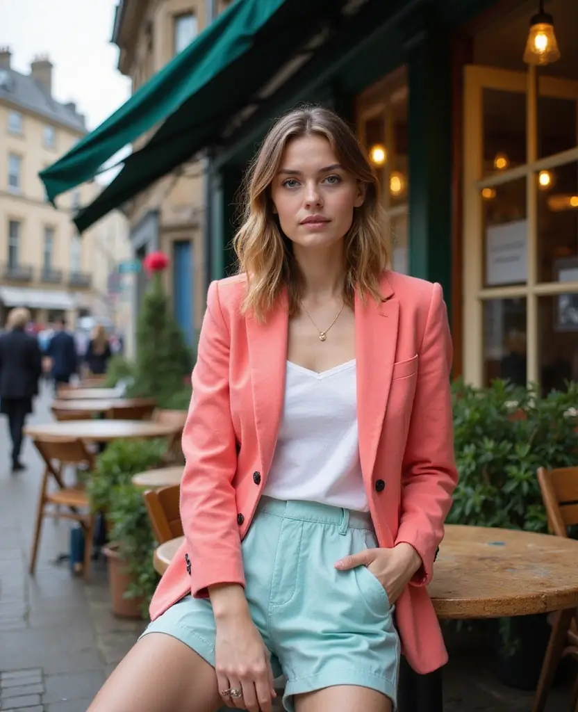 15 Effortlessly Stylish Casual Outfits for Exploring Edinburgh (You'll Love #10!) 14 what to wear in Edinburgh all year round 15 Effortlessly Stylish Casual Outfits for Exploring Edinburgh (You'll Love #10!) - 6. Stylish Shorts with a Blazer
