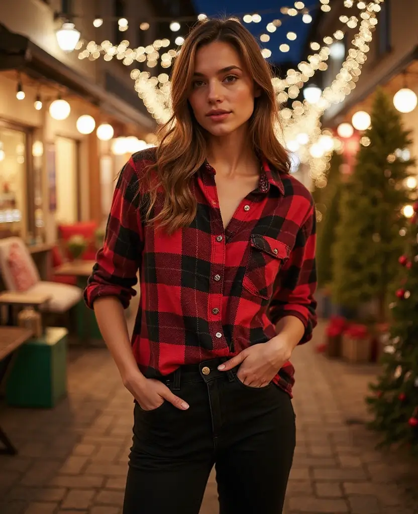 19 Stylish Outfits to Wear in Vienna This December (You’ll Want to Copy #6!) 43 what to wear in Vienna in December 19 Stylish Outfits for What to Wear in Vienna This December (You’ll Want to Copy #6!) - 15. Festive Plaid Shirt and Black Jeans