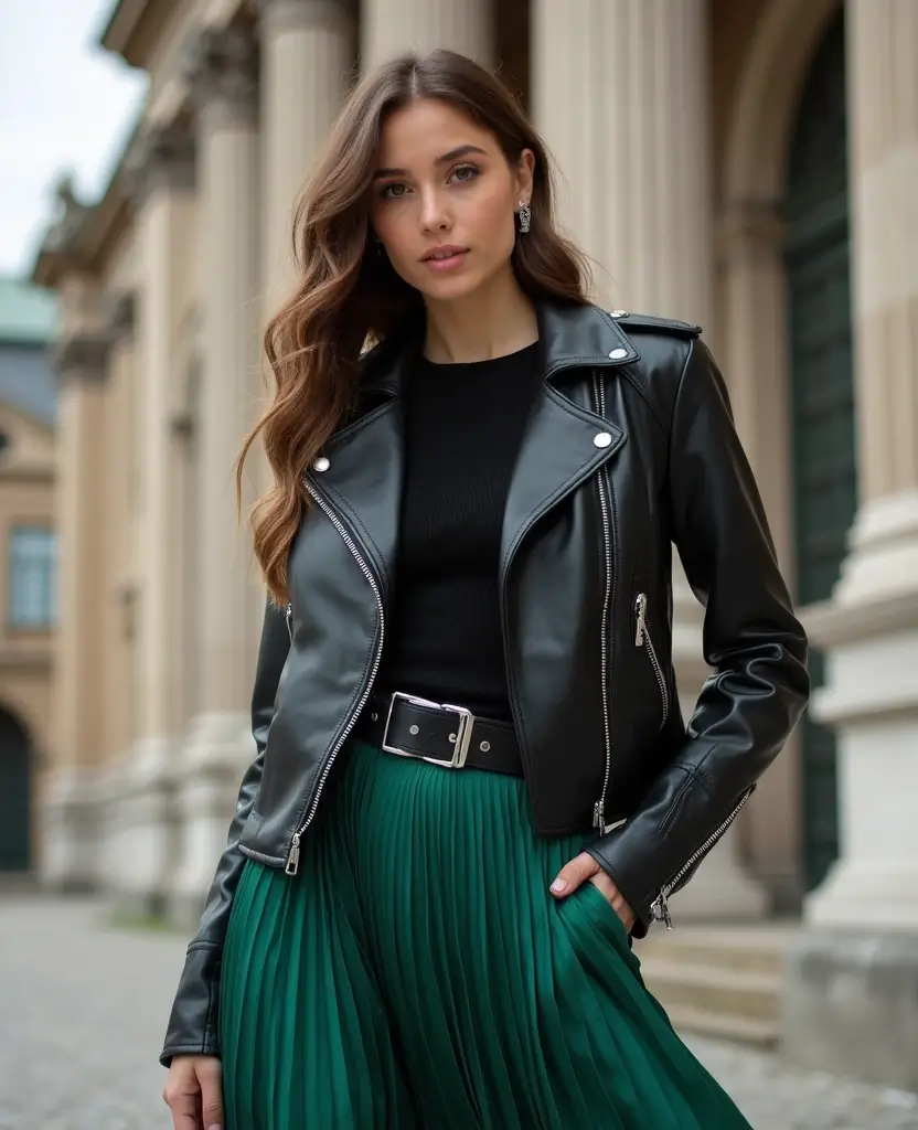 19 Stylish Outfits to Wear in Vienna This December (You’ll Want to Copy #6!) 46 what to wear in Vienna in December 19 Stylish Outfits for What to Wear in Vienna This December (You’ll Want to Copy #6!) - 16. Stylish Leather Jacket and Midi Skirt