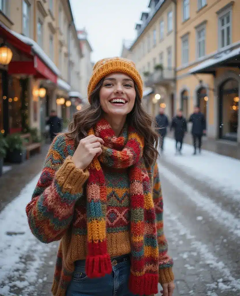 20 Chic December Outfit Ideas for Prague (Guess Which One is #1!) 38 what to wear in Prague in December 20 Chic December Outfit Ideas for Prague (Guess Which One is #1!) - 16. Colorful Knitwear