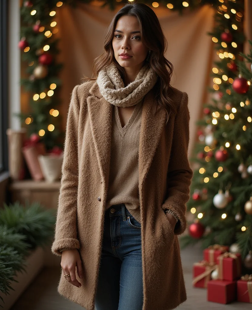 25 Stunning Christmas Outfit Ideas That Will Make You the Star of the Holiday Party! 20 What to wear on Christmas Day 25 Stunning Christmas Outfit Ideas That Will Make You the Star of the Holiday Party! - 20. Stylish Layered Look with Scarf