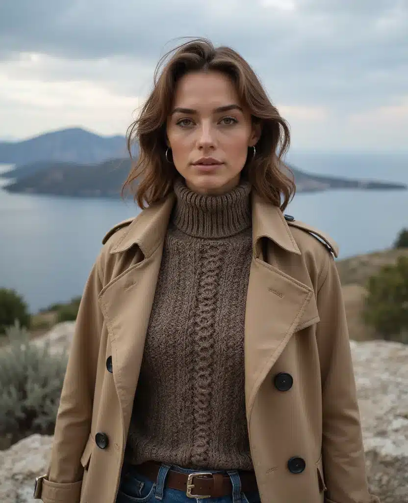 15 Chic February Travel Outfits for Greece That'll Turn Heads! 66 What to wear in Greece in February 15 Chic February Travel Outfits for Greece That'll Turn Heads! - 10. Layering with a Trench Coat and Chunky Knits 1