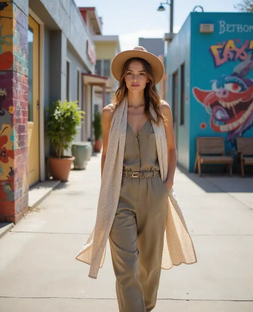 15 Chic February Travel Outfits for Greece That'll Turn Heads! 15 What to wear in Greece in February 15 Chic February Travel Outfits for Greece That'll Turn Heads! - 3. Casual Jumpsuit with a Lightweight Scarf 1