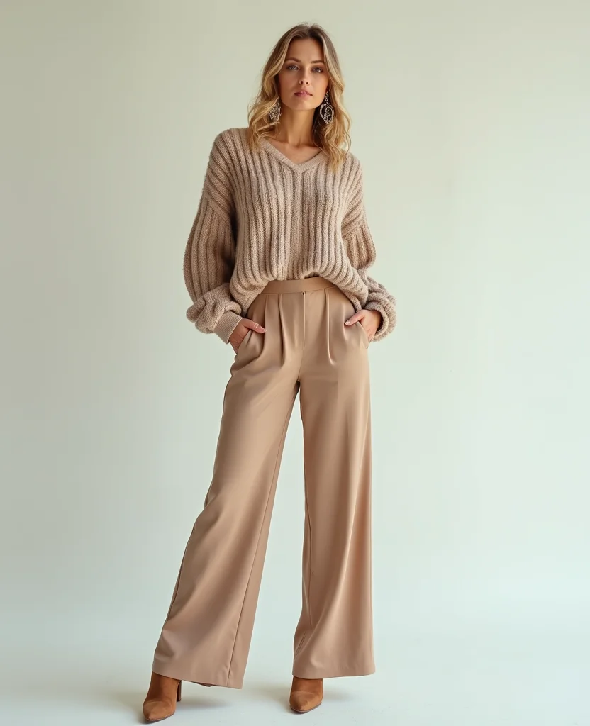 15 January Outfit Ideas for Barcelona That Will Turn Heads! 59 What to wear in Barcelona in January 15 January Outfit Ideas for Barcelona That Will Turn Heads! - 9. Palazzo Pants with an Oversized Sweater