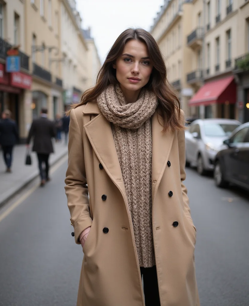 20 Stylish Paris Winter Outfits That Will Keep You Cozy in January (Check Out #8!) - 1. Classic Trench Coat with Knit Scarf