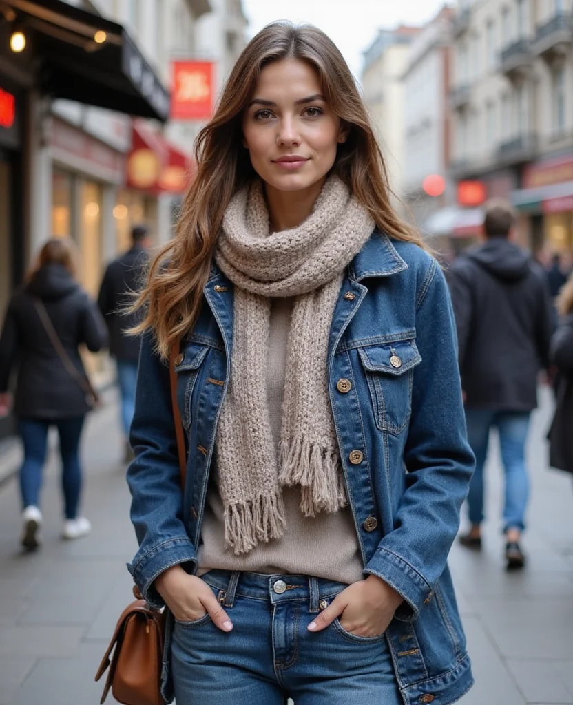 21 Chic Istanbul Winter Outfits That Will Inspire Your Next Trip! 15 What to wear in Istanbul in January 21 Chic Istanbul Winter Outfits That Will Inspire Your Next Trip! - 3. Denim Jacket with a Chunky Scarf 1