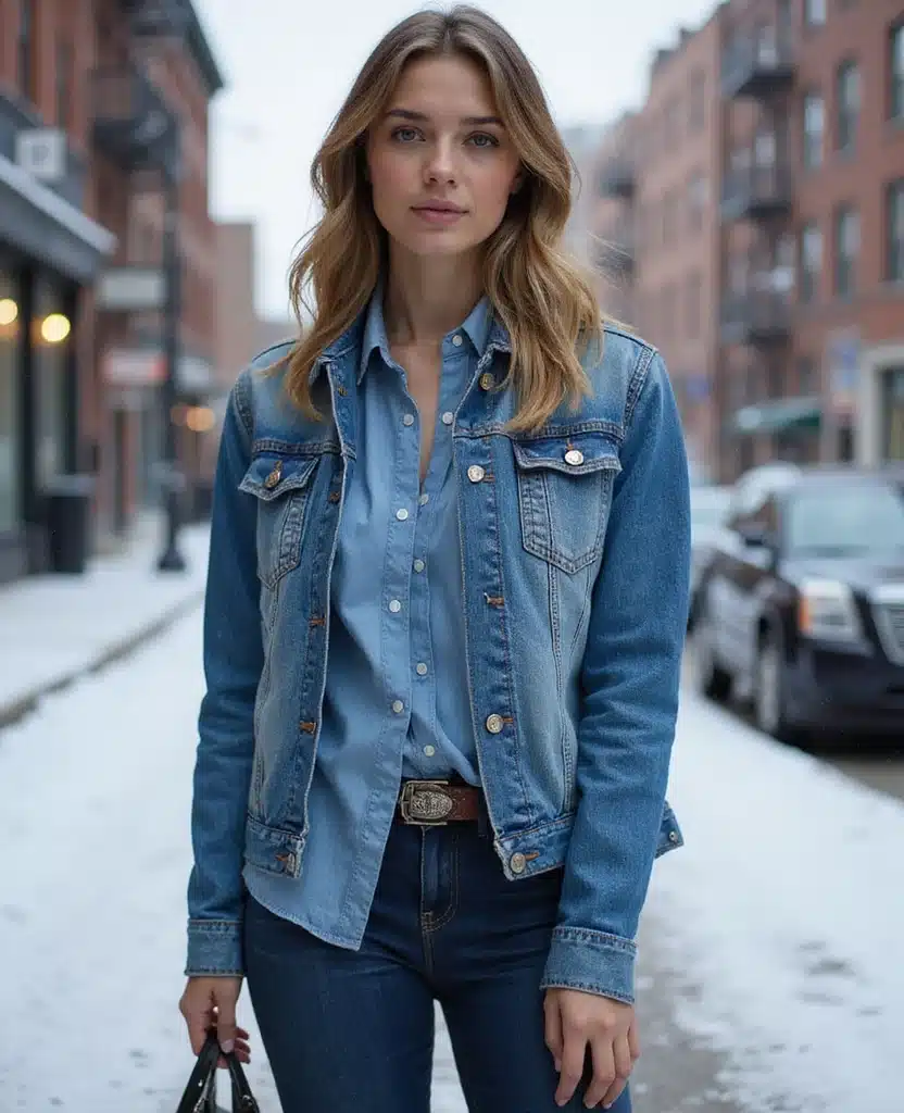 25 February Style Inspirations for Your NYC Trip (Get Ready for #15!) 64 What to wear in NYC in February 25 February Style Inspirations for Your NYC Trip (Get Ready for #15!) - 10. Layered Denim 1