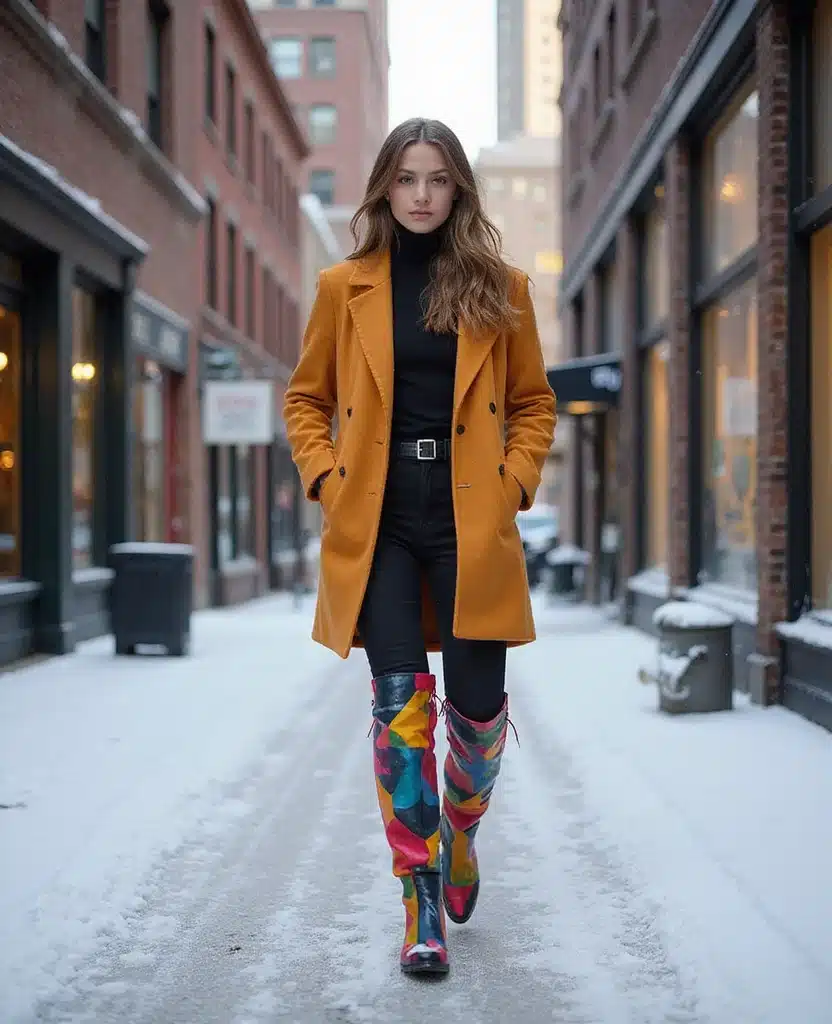 25 February Style Inspirations for Your NYC Trip (Get Ready for #15!) 36 What to wear in NYC in February 25 February Style Inspirations for Your NYC Trip (Get Ready for #15!) - 6. Colorful Boots 1