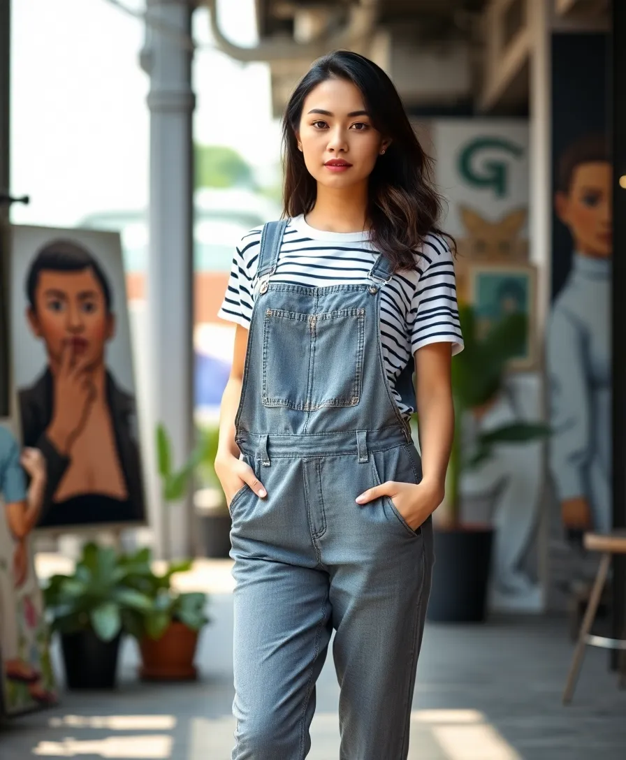 27 Travel-Ready Outfits for Your January Trip to Bangkok (You’ll Love #14!) 166 What to wear in Bangkok in January 27 Travel-Ready Outfits for Your January Trip to Bangkok (You’ll Love #14!) - 24. Chic Overalls with a Striped Tee 1