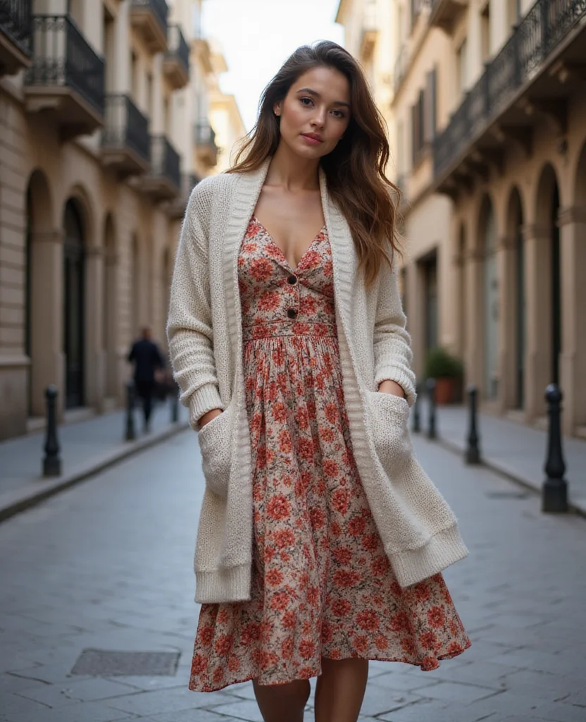 10 Must-Have Outfits for Barcelona in February (You Won't Believe #5!) 29 What to wear in Barcelona in February 10 Must-Have Outfits for Barcelona in February (You Won't Believe #5!) - 5. Unexpected Floral Dress 1