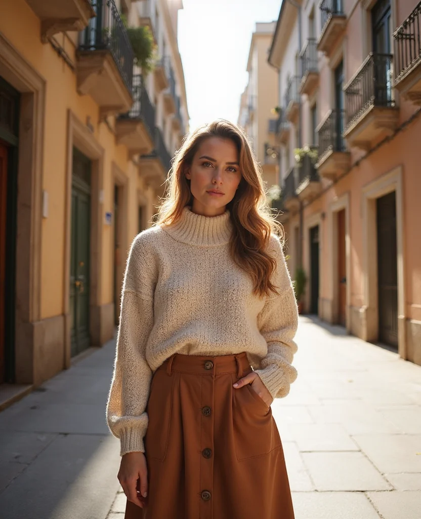 10 Must-Have Outfits for Barcelona in February (You Won't Believe #5!) 45 What to wear in Barcelona in February 10 Must-Have Outfits for Barcelona in February (You Won't Believe #5!) - 7. Chic Midi Skirt 1