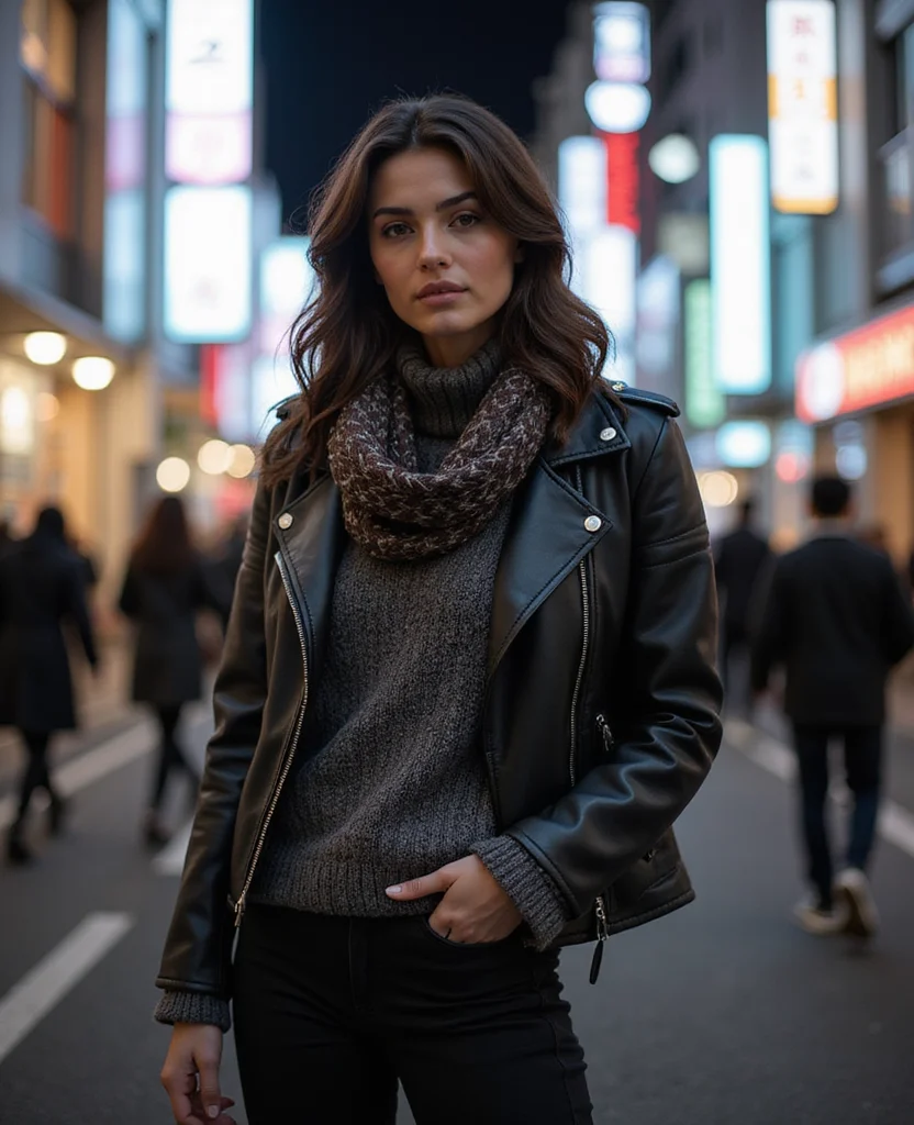 10 Stylish Tokyo February Outfits That Will Turn Heads (You Won't Believe #5!) 22 What to wear in Tokyo in February 10 Stylish Tokyo February Outfits That Will Turn Heads (You Won't Believe #5!) - 4. Edgy Layers: Leather Jackets & Scarves 1
