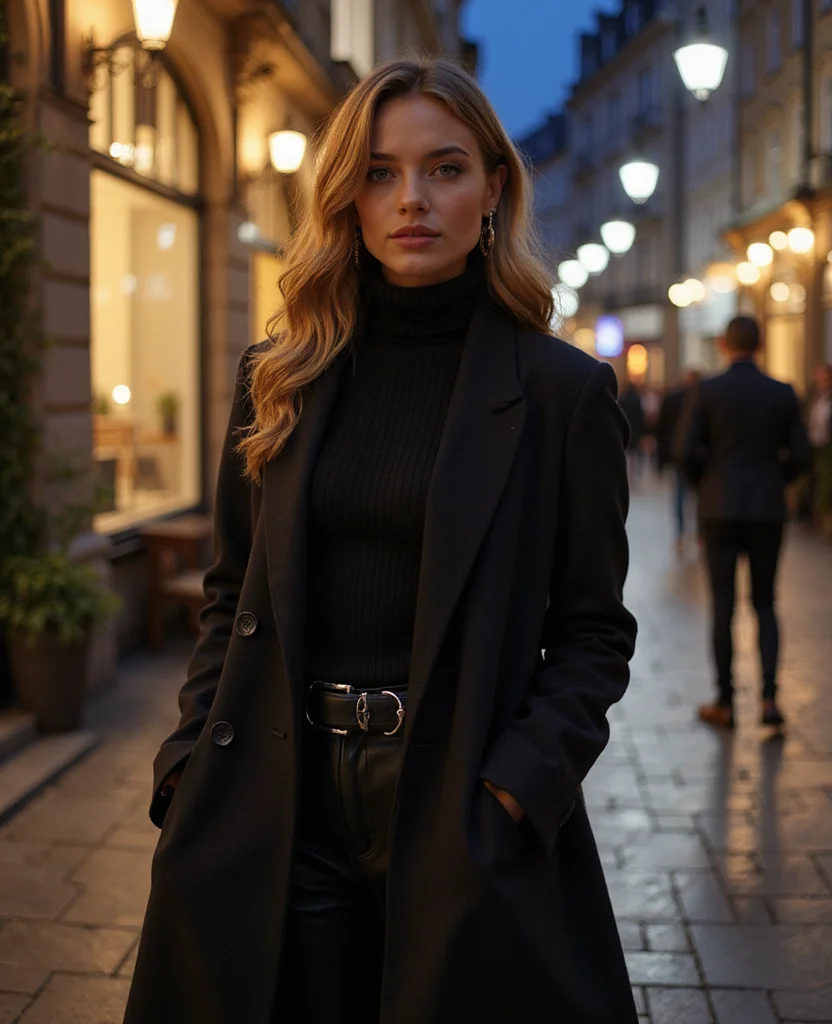 15 Must-Have Winter Outfits for Your February Trip to Prague (You’ll Love #7!) 66 What to wear in Prague in February 15 Must-Have Winter Outfits for Your February Trip to Prague (You’ll Love #7!) - 10. Sophisticated All-Black Ensemble 1