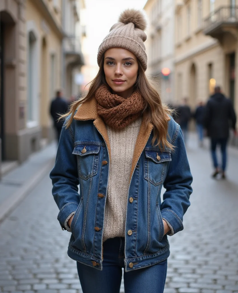 15 Must-Have Winter Outfits for Your February Trip to Prague (You’ll Love #7!) 73 What to wear in Prague in February 15 Must-Have Winter Outfits for Your February Trip to Prague (You’ll Love #7!) - 11. Classic Denim Jacket with a Twist 1