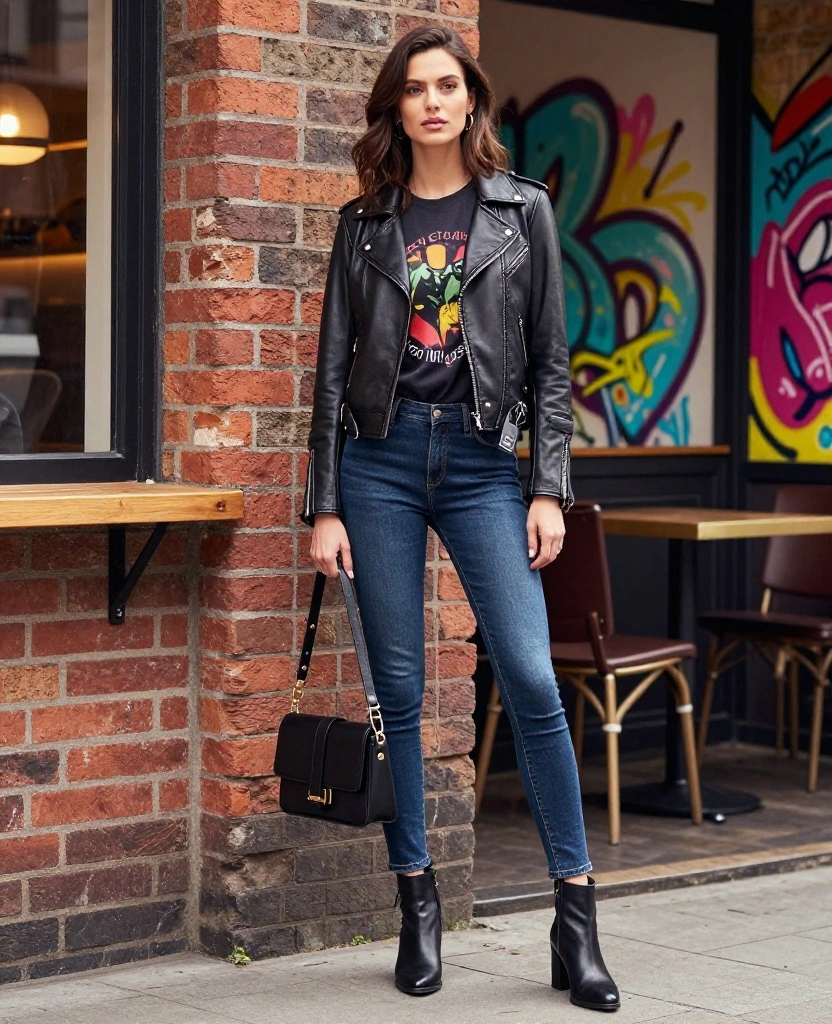 14 Trendy May Outfits for London That Will Make You the Talk of the Town! 36 What to wear in London in May 14 Trendy May Outfits for London That Will Make You the Talk of the Town! - 6. Edgy Leather Jacket Ensemble 1