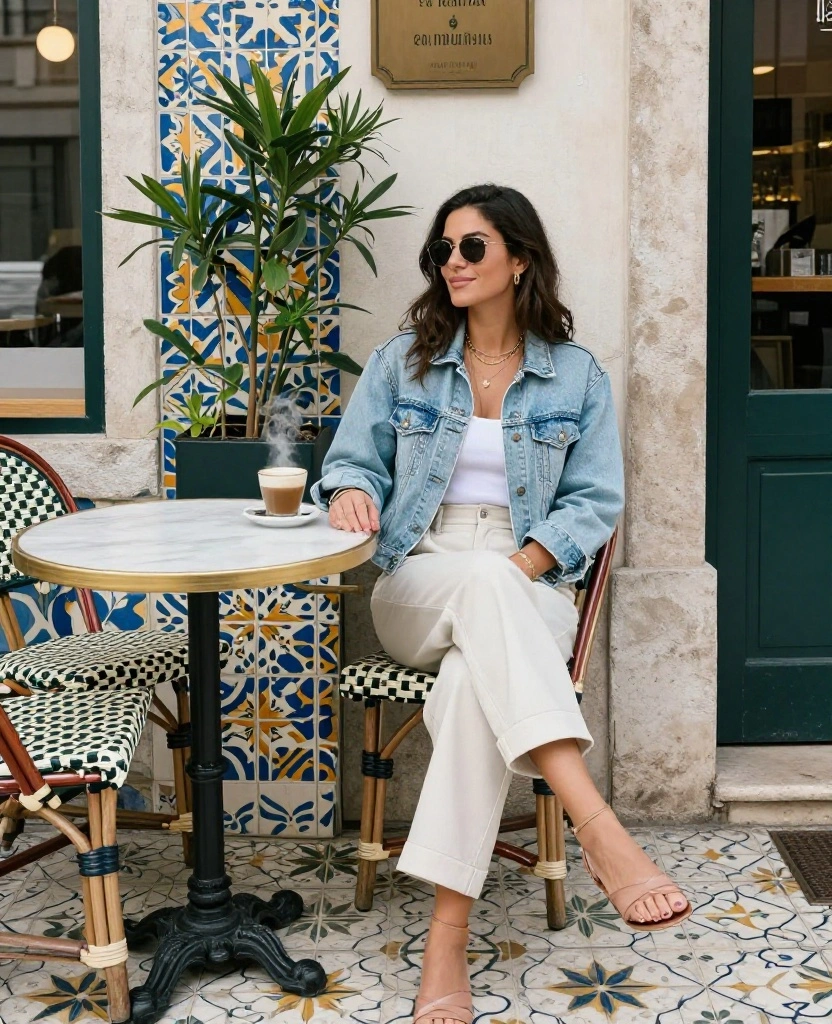 15 Stunning Lisbon May Outfits That Will Turn Heads (You Won't Believe #8!) 2 What to wear in Lisbon in May 15 Stunning Lisbon May Outfits That Will Turn Heads (You Won't Believe #8!) - 2. Light Denim Jacket and High-Waisted Trousers 1