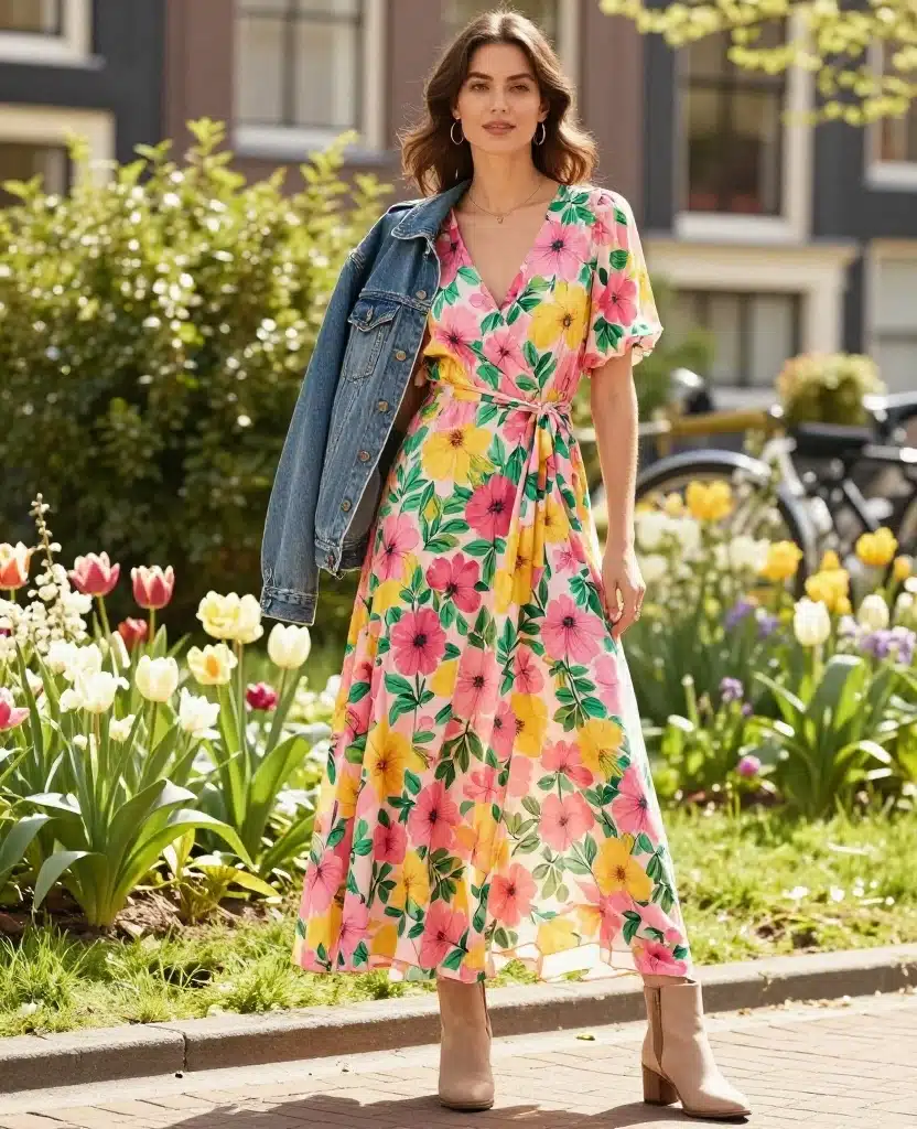 15 Stylish Amsterdam Outfits for May That'll Have You Turning Heads! 8 what to wear in Amsterdam in May 15 Stylish Amsterdam Outfits for May That'll Have You Turning Heads! - 2. Floral Maxi Dress for a Feminine Touch 1
