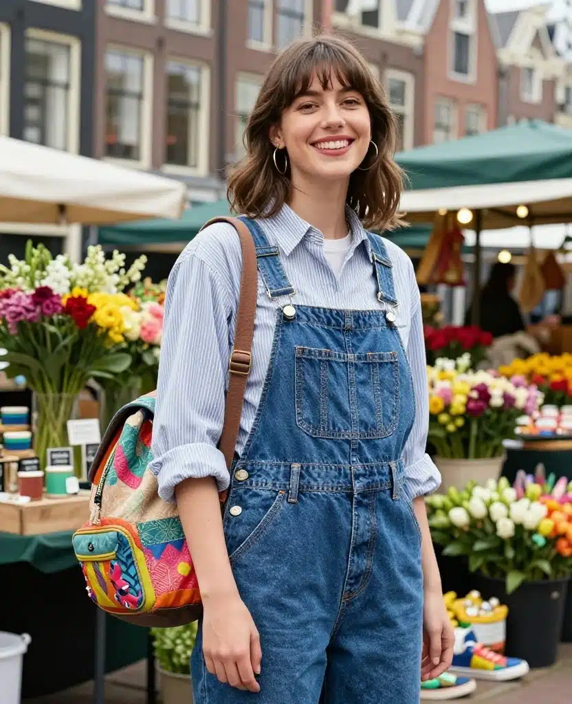 15 Stylish Amsterdam Outfits for May That'll Have You Turning Heads! 29 what to wear in Amsterdam in May 15 Stylish Amsterdam Outfits for May That'll Have You Turning Heads! - 5. Comfy and Cute with Overalls 1