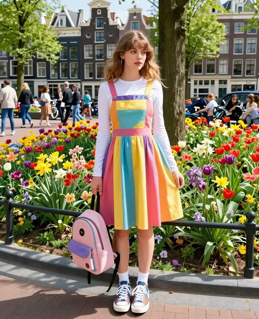 15 Stylish Amsterdam Outfits for May That'll Have You Turning Heads! 59 what to wear in Amsterdam in May 15 Stylish Amsterdam Outfits for May That'll Have You Turning Heads! - 9. Playful with a Pinafore 1