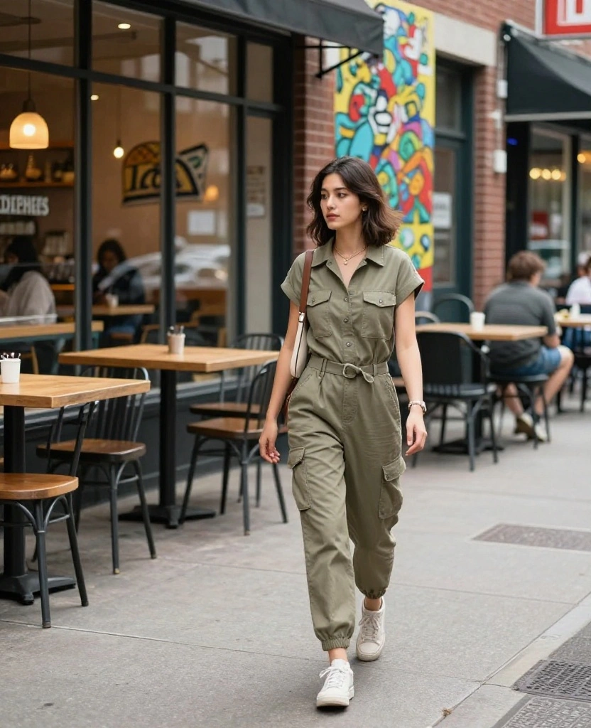 21 Casual Outfit Ideas for Portland in May (Perfect for Exploring the City!) 45 what to wear in Portland in May 21 Casual Outfit Ideas for Portland in May (Perfect for Exploring the City!) - 13. Chic Utility Jumpsuit 1