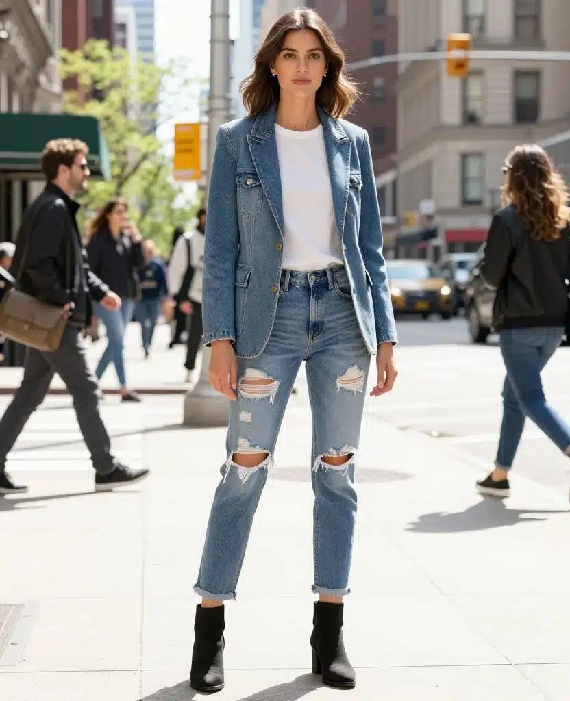 21 Stylish Outfits to Rock in Chicago This May (You'll Love #10!) 71 what to wear in Chicago in May 21 Stylish Outfits to Rock in Chicago This May (You'll Love #10!) - 11. Chic Blazer with Casual Denim 1
